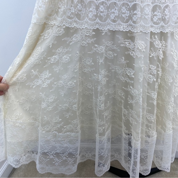 Vintage 80s Sue Brett White Lace Flutter Sleeve Drop Waist Shift Midi Dress - Picture 6 of 10